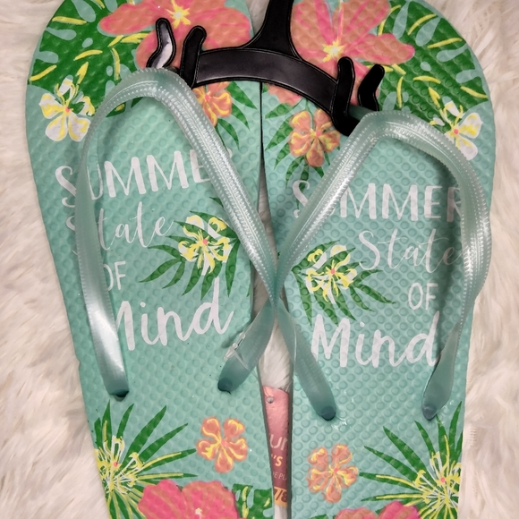 5 for $10 🥳 Summer State of Mind teal turquoise flip flop sandals - Picture 2 of 2